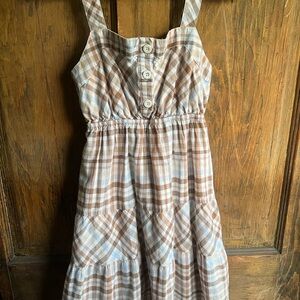 SO Brown and White Sleeveless Sundress with Square Neck
